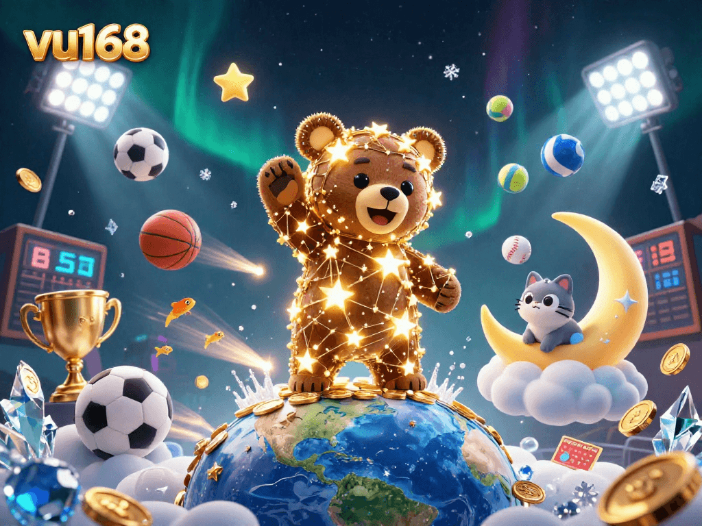 Experience the excitement of sports betting with vu168, where gold coins and trophies symbolize winning opportunities.