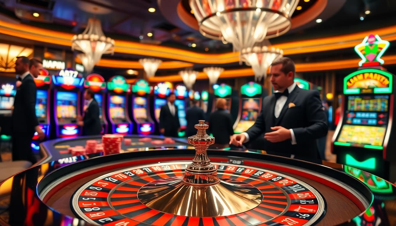 ยูฟ่า825 table with colorful chips and an engaging dealer, capturing the excitement of gaming.