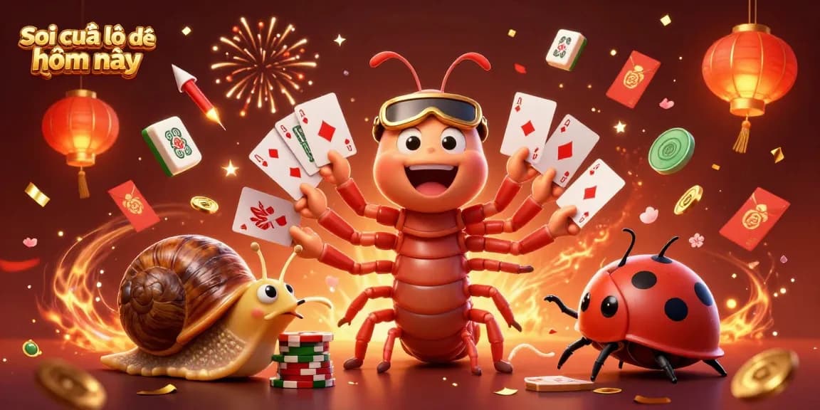 Soi cầu lô đề hôm nay engaging illustration of cartoon casino characters with festive elements and warm colors.