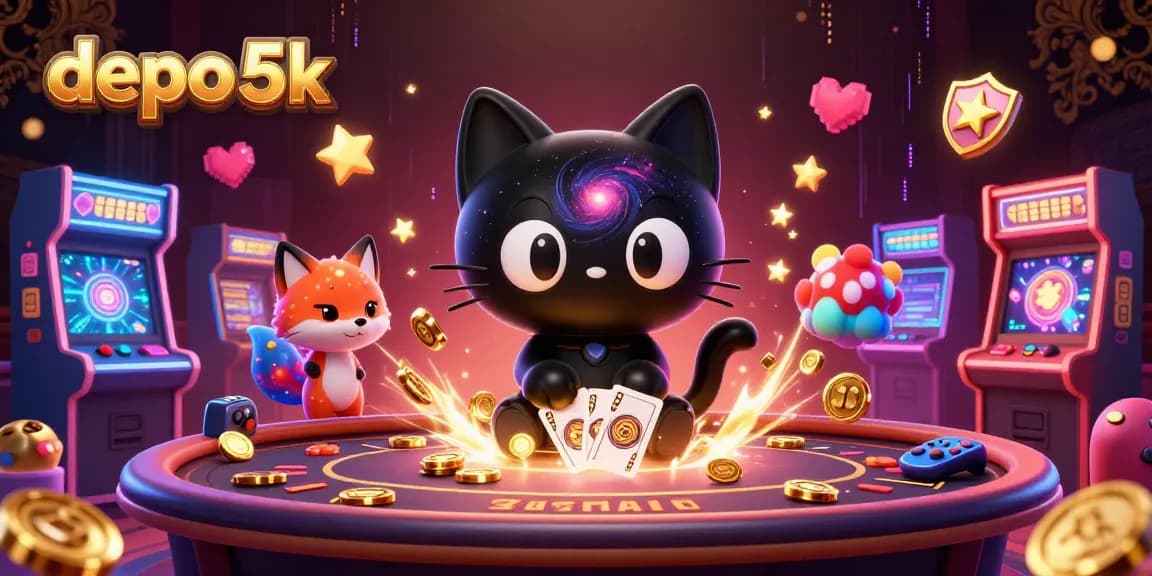 Spin the reels with depo 5k at this epic cosmic casino featuring a black hole cat and nebula fox.