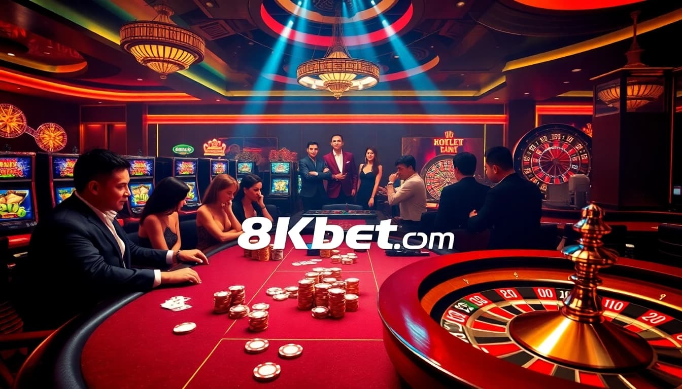 Experience thrilling gameplay at 8kbet.com with vibrant casino tables and exciting slot machines.