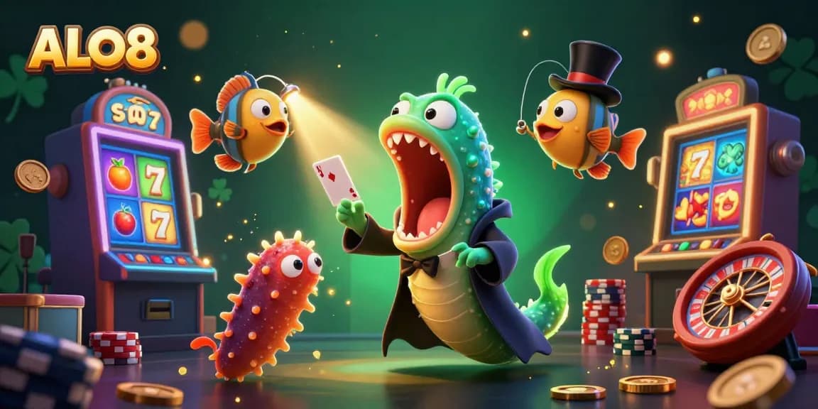 Play thrilling games at ALO8 with engaging visuals and captivating characters in a lively casino environment.