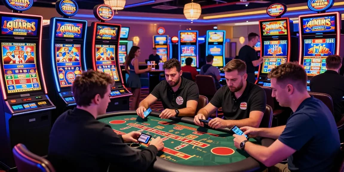 Players using credit cards at a lively credit card casino, enjoying games and engaging in transactions.