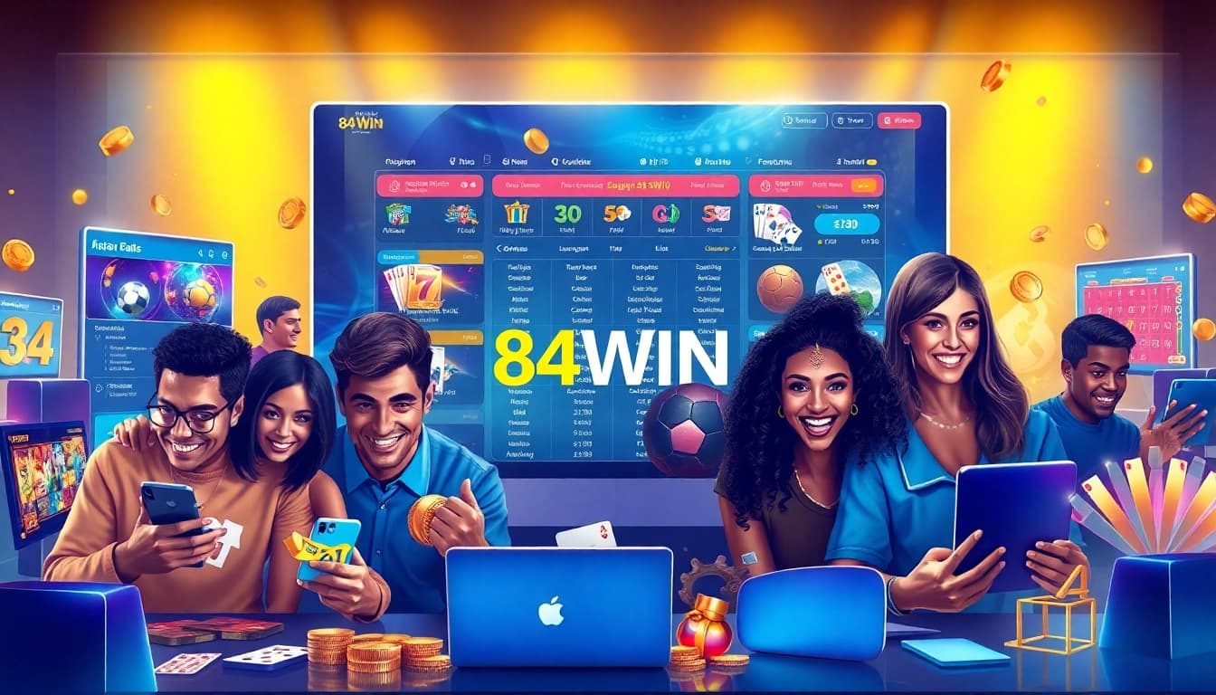 Engaged players experiencing 84WIN's online betting platform with excitement and trust.