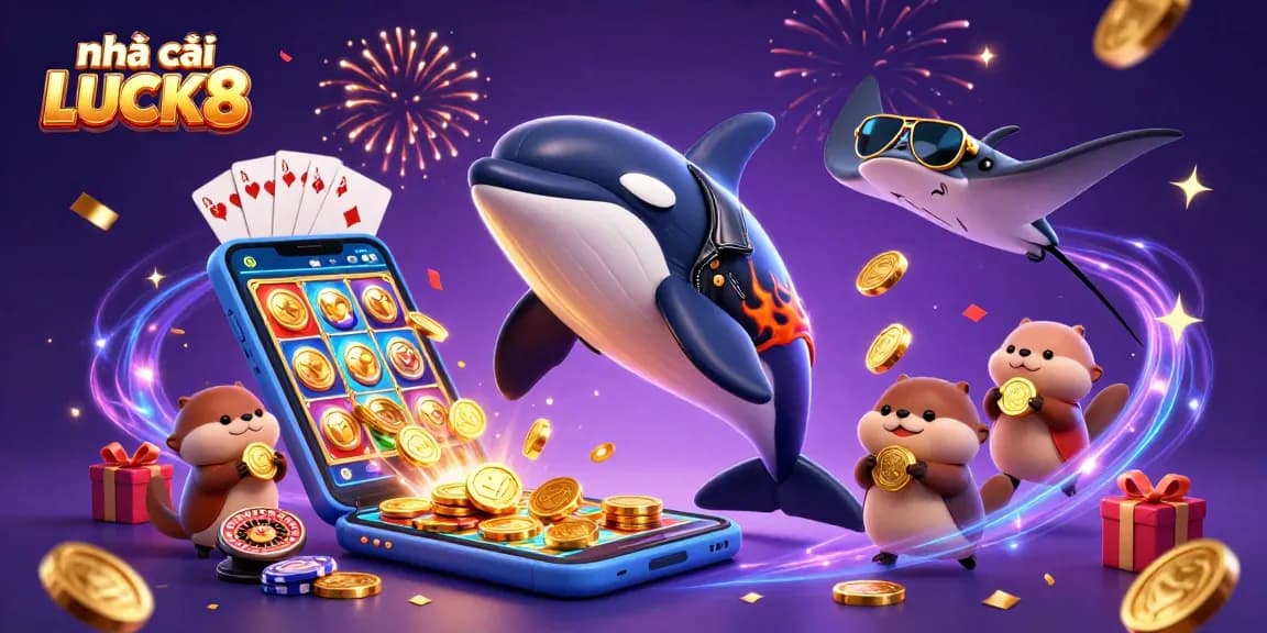 Win big at nhà cái LUCK8 with tournament action, vibrant characters, and dynamic casino elements.
