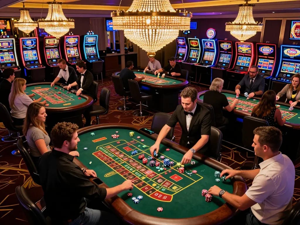 Players engage in thrilling roulette bets at bl555 casino, vibrant atmosphere with croupier managing the game.