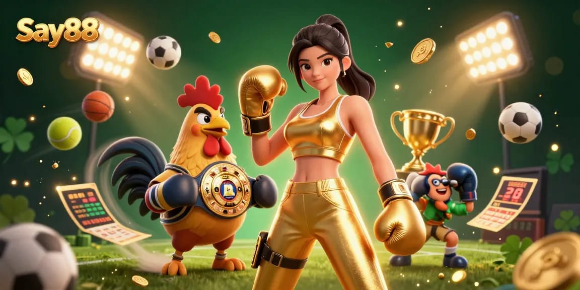 Engage in thrilling gameplay at Say88, featuring vibrant 3D sports-themed illustrations.