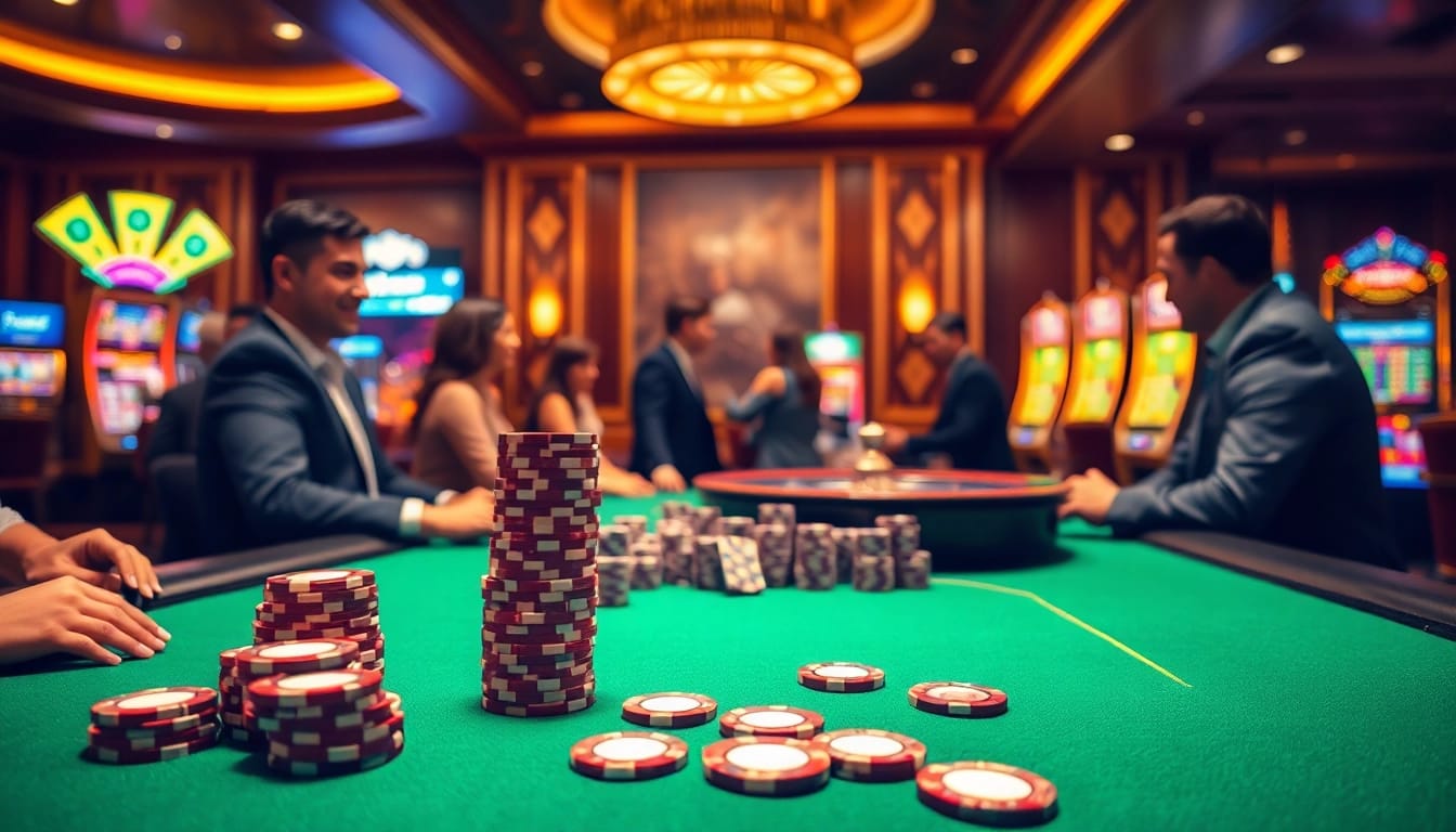 Experience thrilling gaming at https://www.roo99.net/ with poker chips and a spinning roulette wheel.