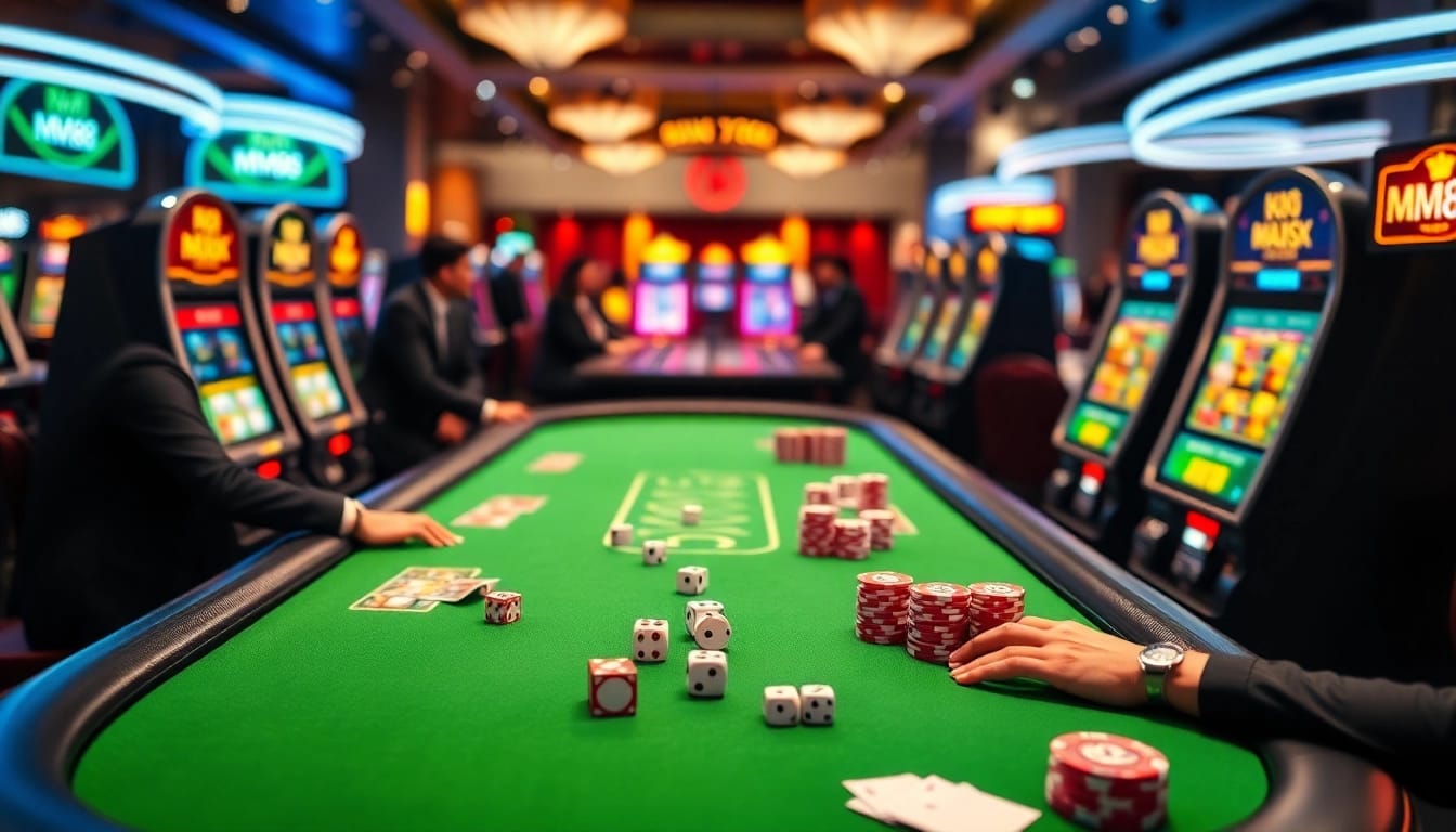 Experience the thrilling MM88 gaming atmosphere with vibrant tables and engaging players.