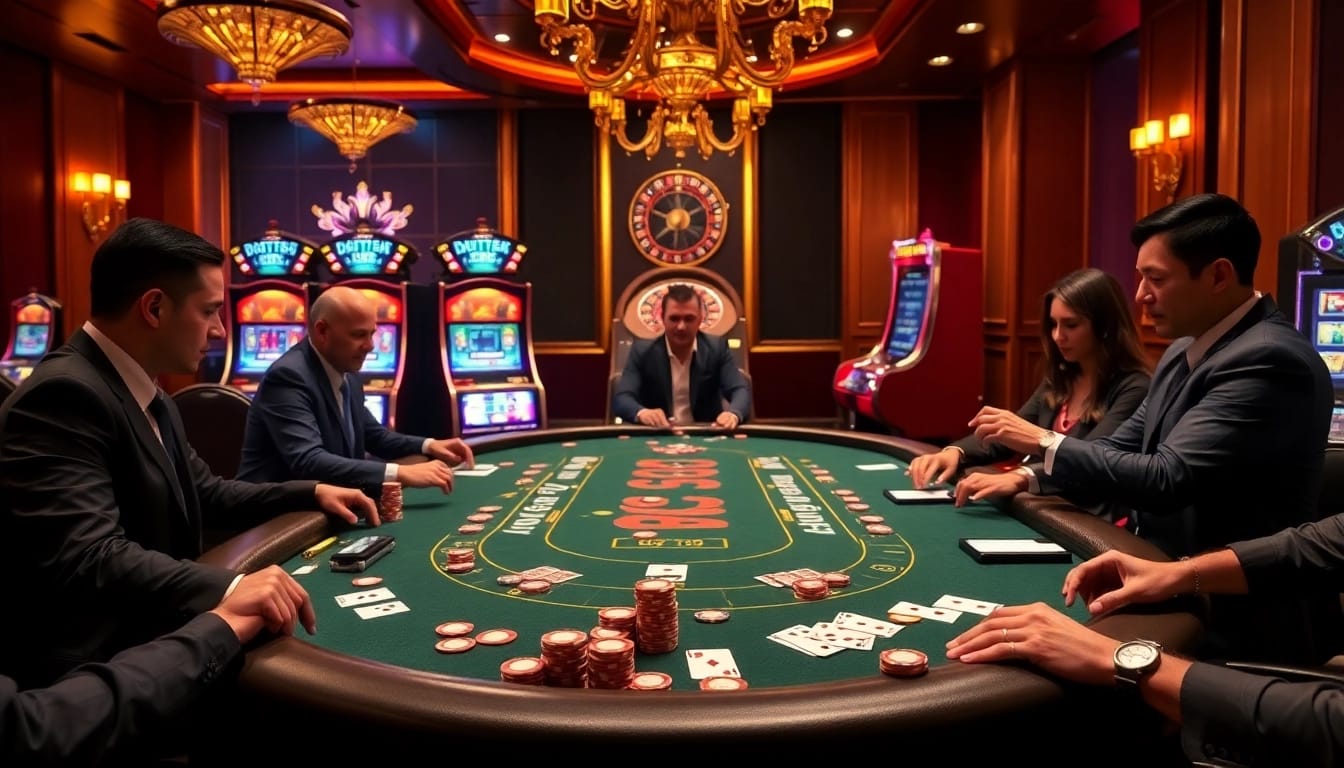 Exciting gambling action at DH88-themed poker table with vibrant cards and chips.