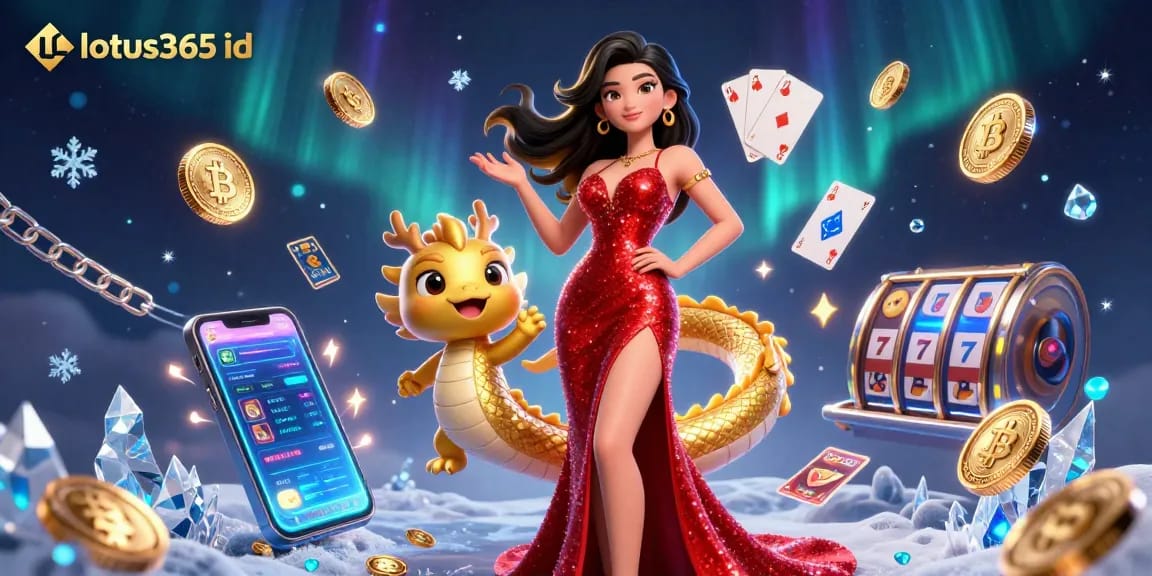 Play exciting games with your lotus365 id, featuring vibrant casino elements and a welcoming character.