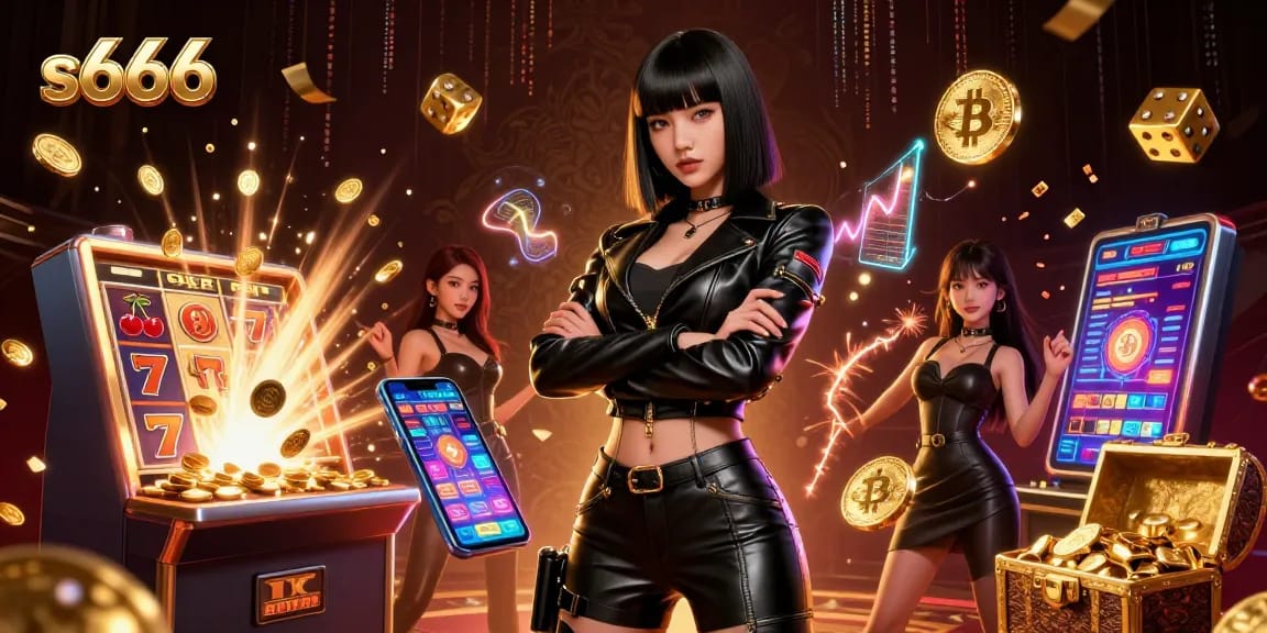 Play big with s666 casino game, featuring slot machines and dazzling gold effects.