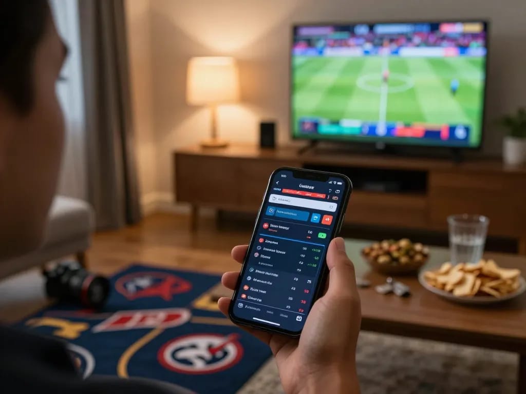Engaged gambler using the NET88 app for live sports betting excitement