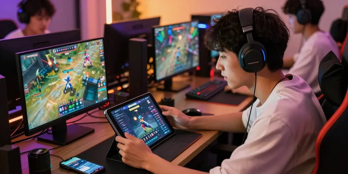 Exciting online gaming with 68gamebai on tablet in a dynamic atmosphere