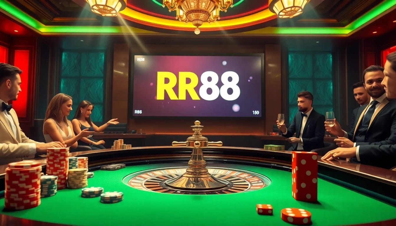 RR88 players engaging at a premium casino table, showcasing excitement and luxury.