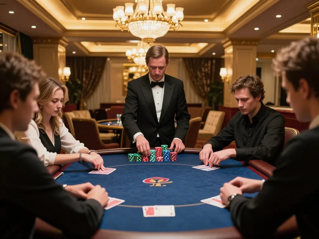Players engaged in high-stakes poker at vaobet casino, showcasing strategic gameplay and excitement.