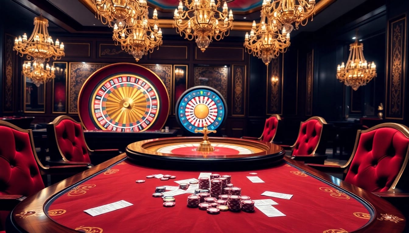 Engage in thrilling gameplay at Nhà Cái LC88's luxurious casino featuring vibrant poker tables.
