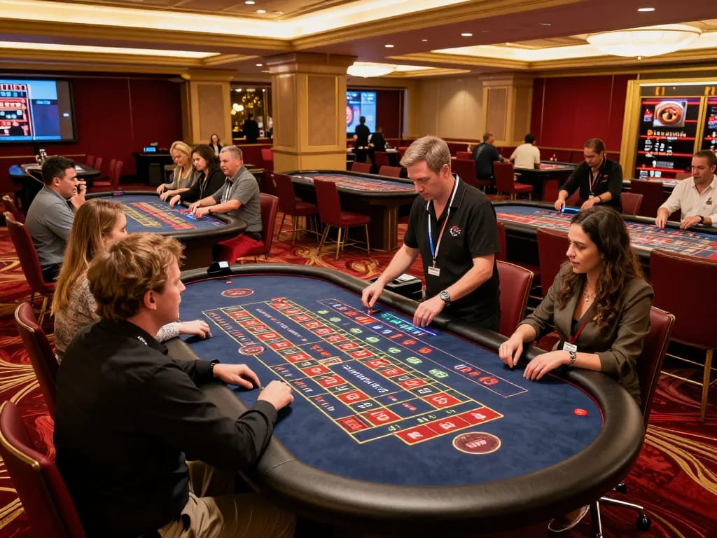 Pemain yang terlibat di meja roulette di kasino mewah, menunjukkan kegembiraan dan aksi taruhan dari https://www.chappellsportscars.com/used-cars/.