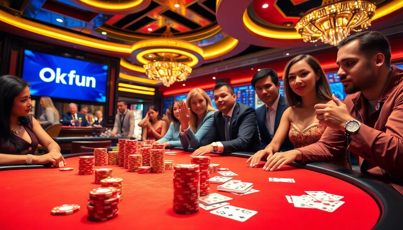 Experience high-stakes betting action at Okfun's luxurious casino tables.