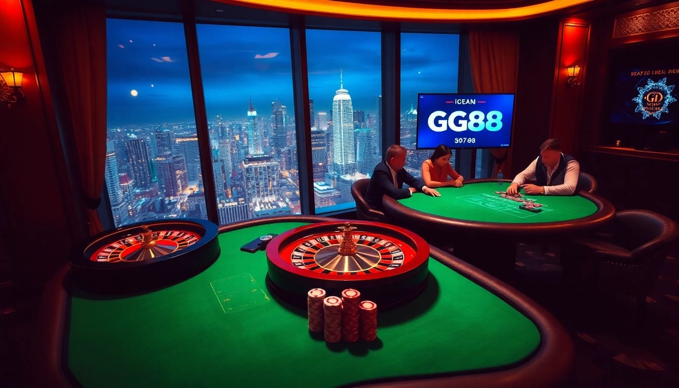 Experience the thrilling atmosphere at GG88's luxurious online casino with vibrant tables and exciting gameplay.