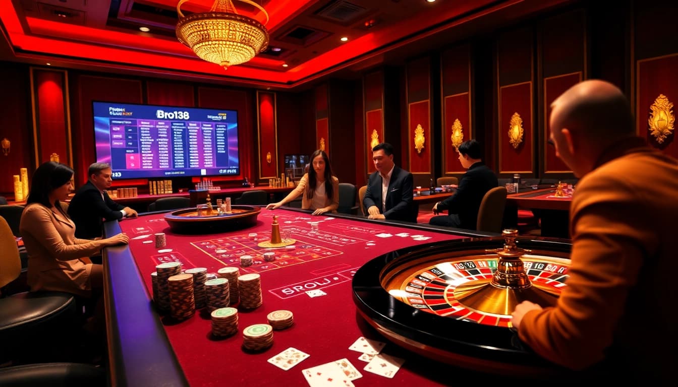 Bro138 gaming table with vibrant poker chips and cards, highlighting secure online gaming experience.