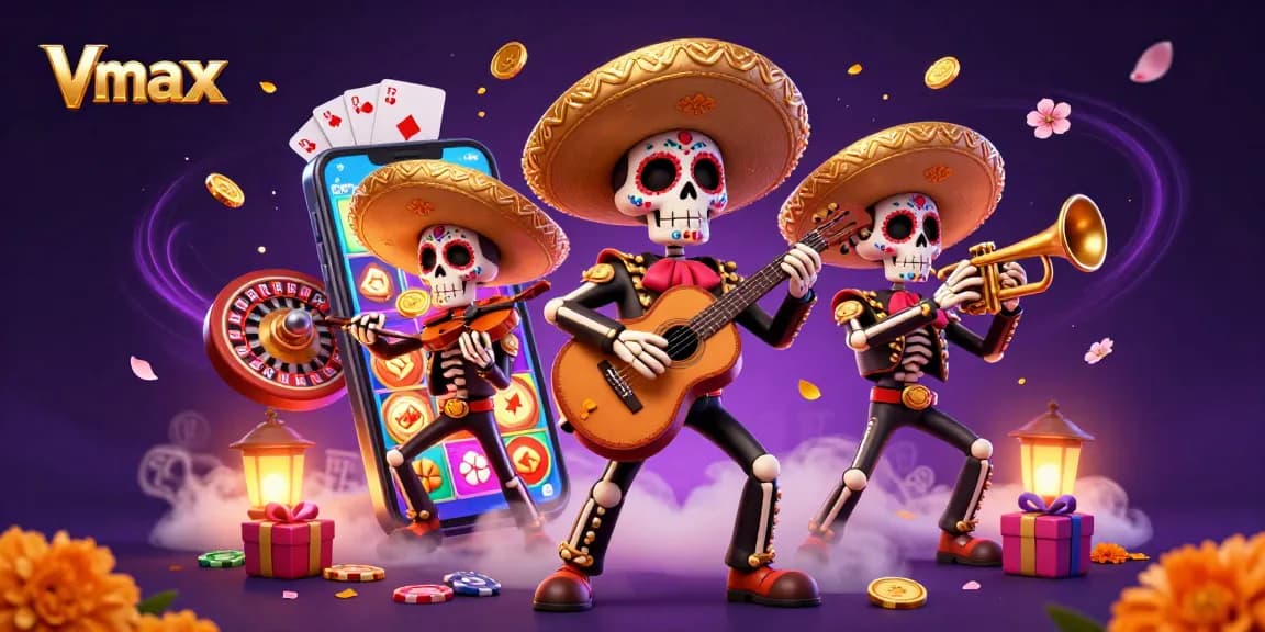 Experience winning excitement at Vmax with a vibrant mariachi band celebrating gambling.