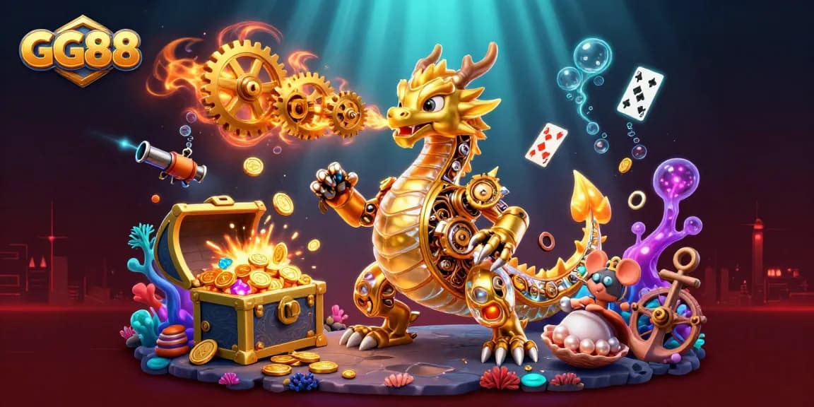 Experience the thrilling world of GG88 with a gold dragon and treasure-filled underwater adventure.