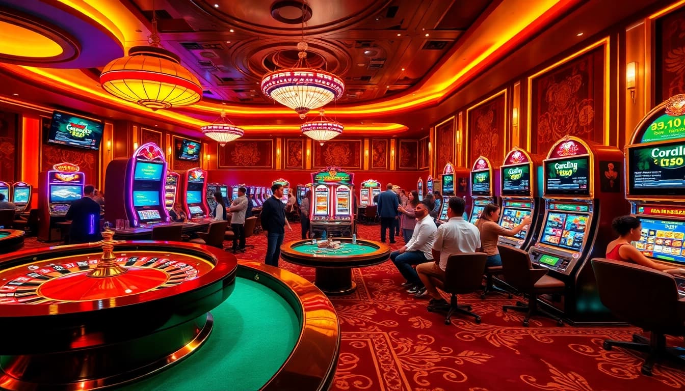 Engaging players enjoying a luxury casino experience at okfun.social with roulette and poker games.