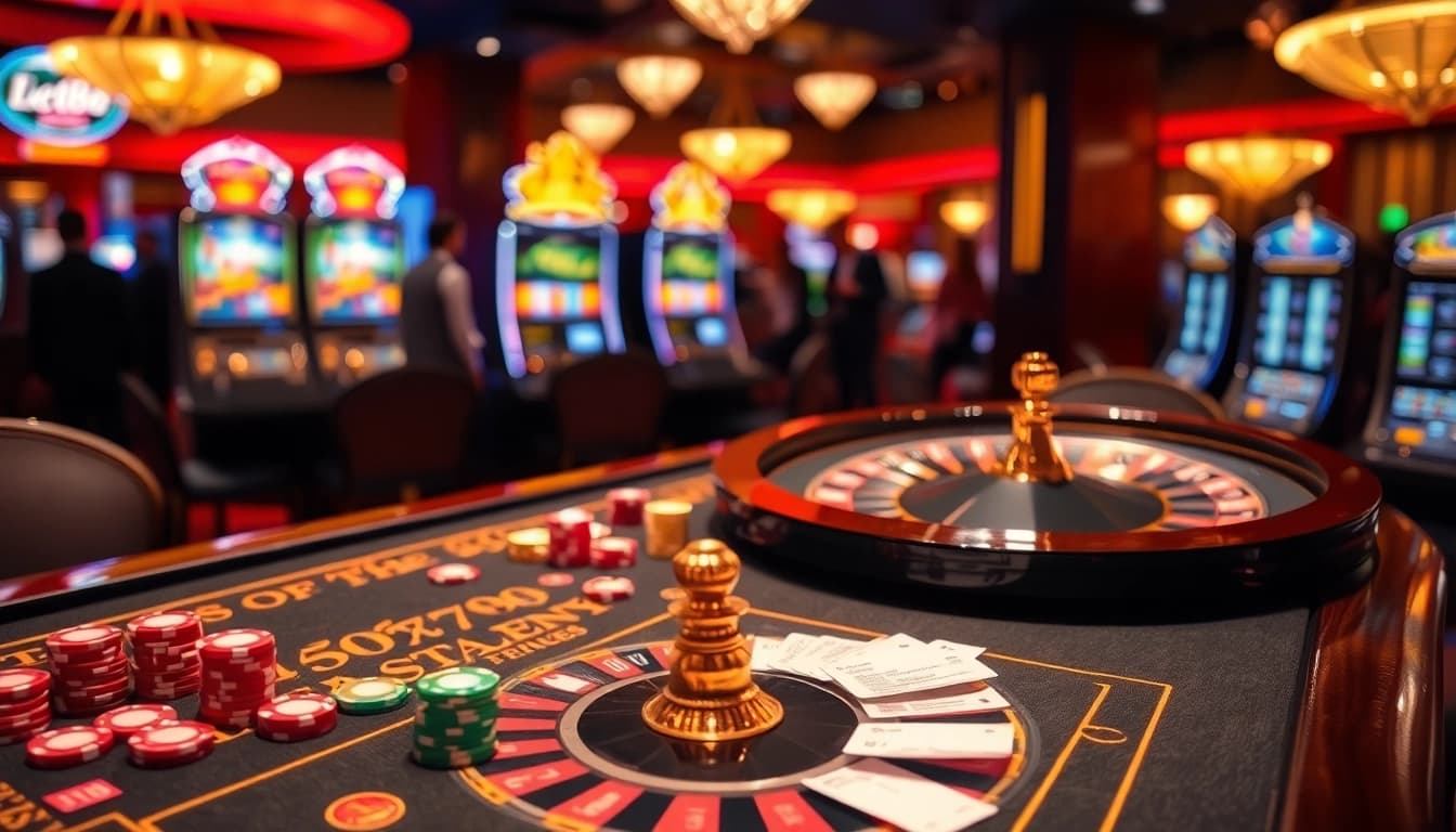 Experience the thrill of lc88 gambling at an elegant casino table filled with vibrant chips and cards.