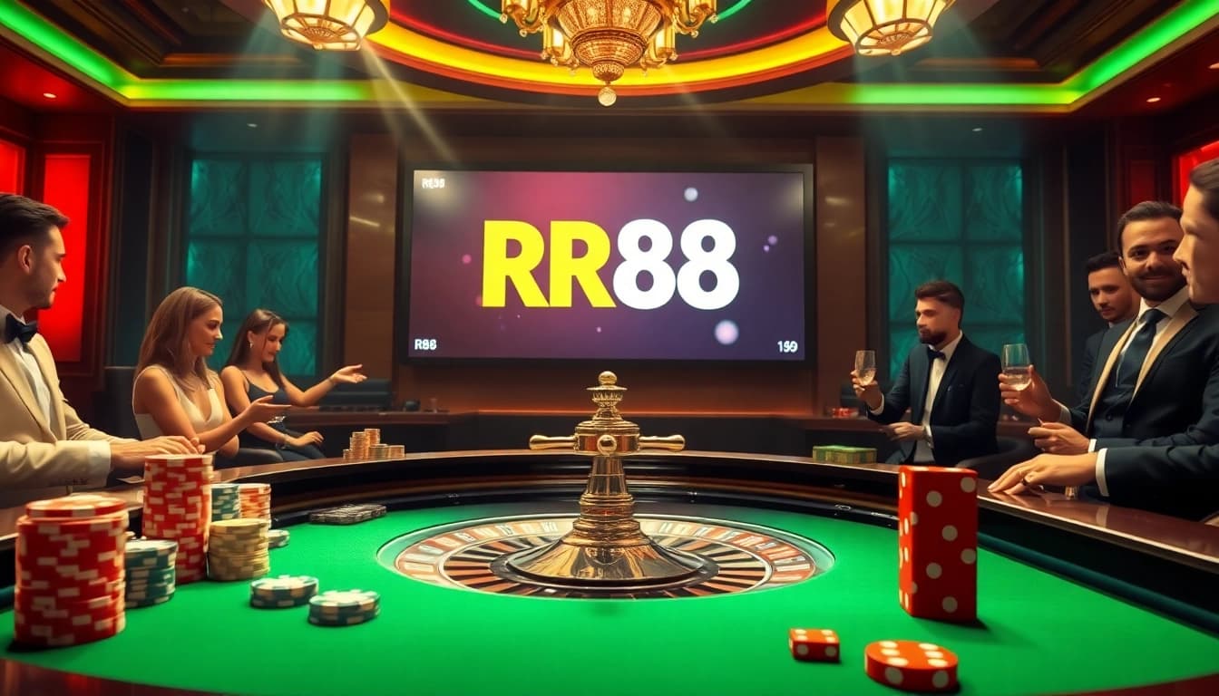 RR88 players engaging at a premium casino table, showcasing excitement and luxury.