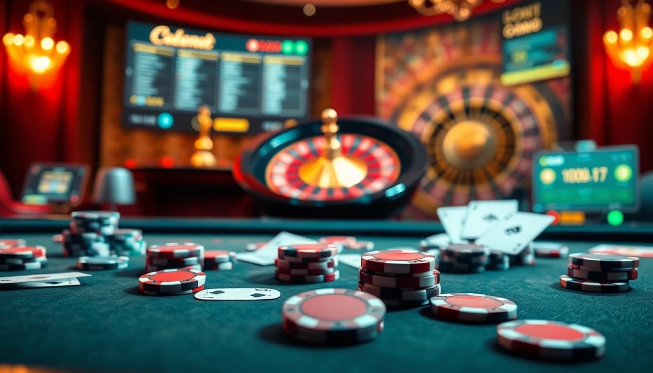 An exciting online gambling experience showcasing liên minh okwin with an elegant casino table and vibrant betting elements.
