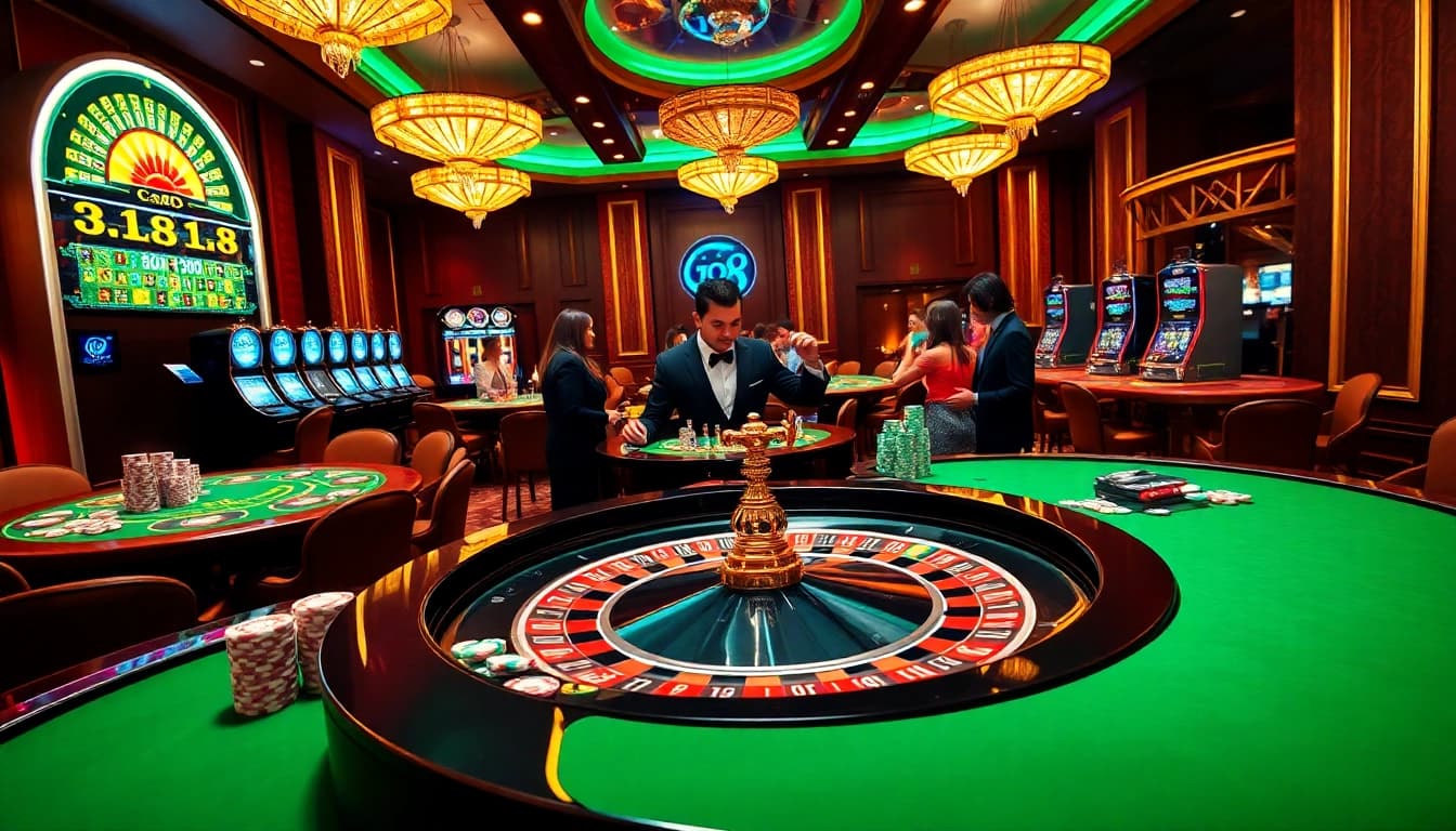 Experience the excitement of GO8 at a luxurious casino with vibrant tables and strategic gameplay.