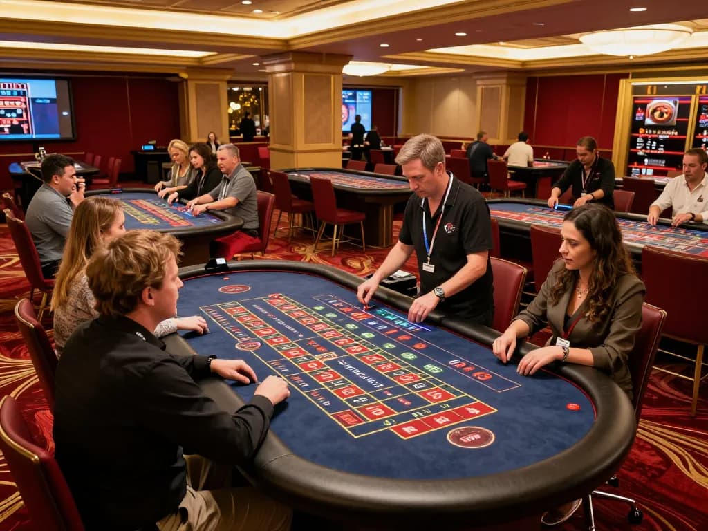 Pemain yang terlibat di meja roulette di kasino mewah, menunjukkan kegembiraan dan aksi taruhan dari https://www.chappellsportscars.com/used-cars/.
