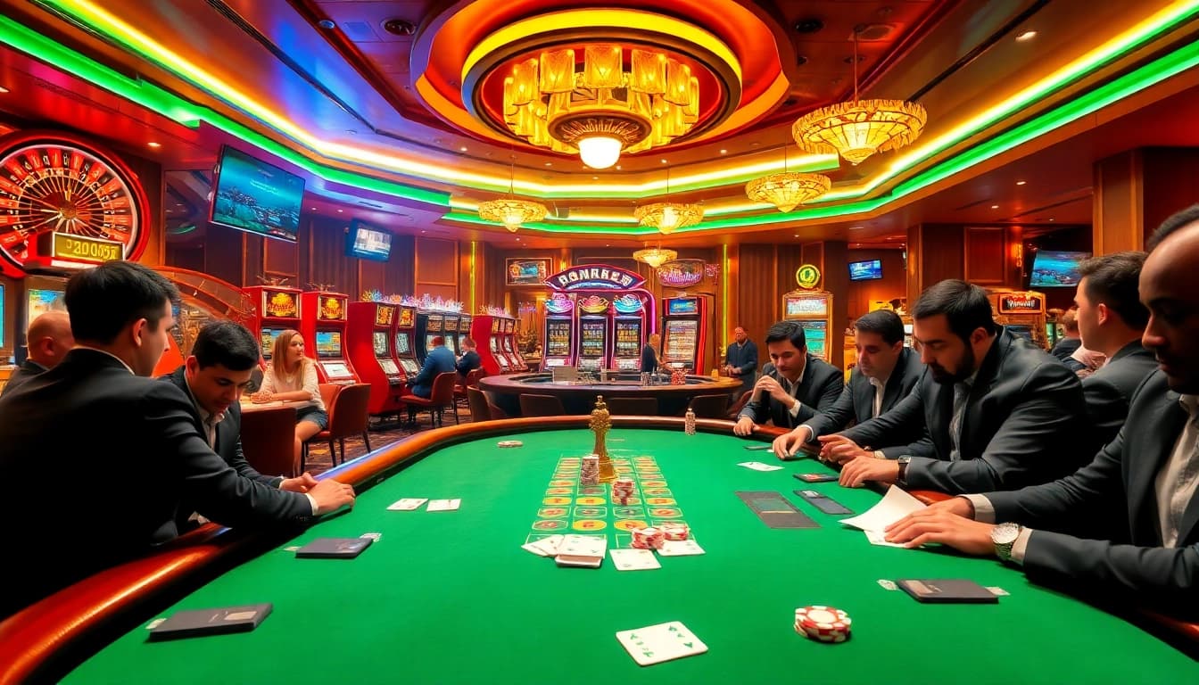 Experience thrilling action in go99 game with stylish casino tables and vibrant slot machines.