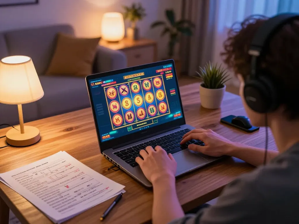 Engage in a thrilling slot toto game at home with a player focused on maximizing their strategy.