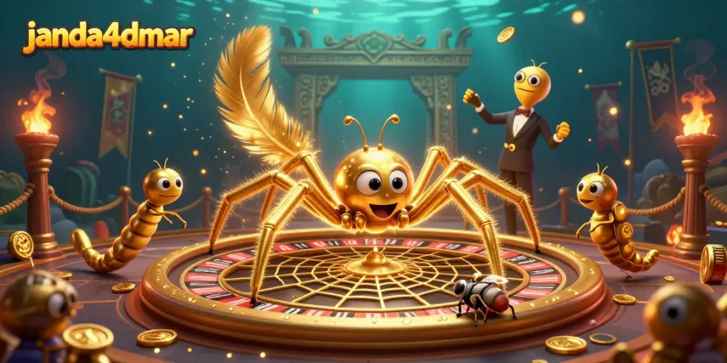 Menggoda taruhan di janda4dmar, laba-laba emas memutar roda roulette dengan semangat di arena yang megah.