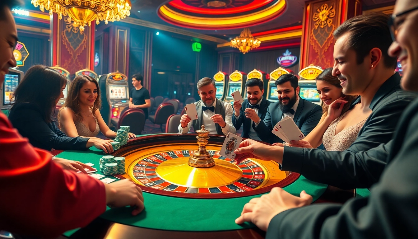 Experience the thrill of gambling at https://okfunax.com/ with players enjoying a vibrant casino atmosphere.