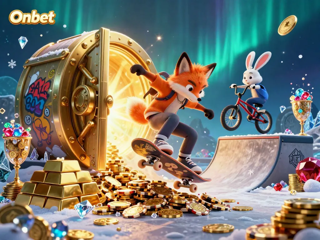 Experience the thrill of Onbet with vibrant casino-themed elements and playful characters in a lively scene.