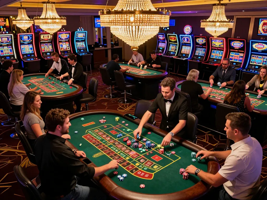 Players engage in thrilling roulette bets at bl555 casino, vibrant atmosphere with croupier managing the game.