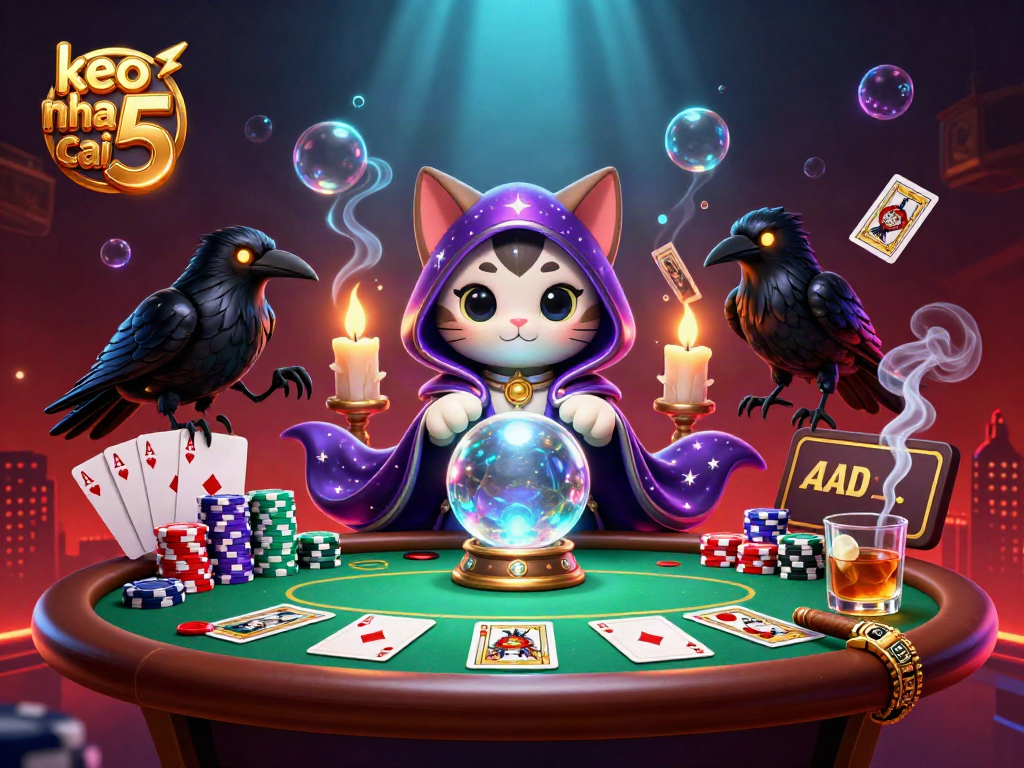 Bet on keo nha cai 5 with engaging poker elements and mystical characters in a vibrant atmosphere.