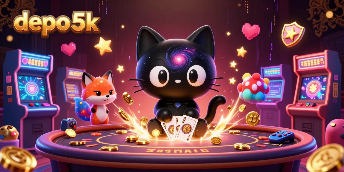 Spin the reels with depo 5k at this epic cosmic casino featuring a black hole cat and nebula fox.