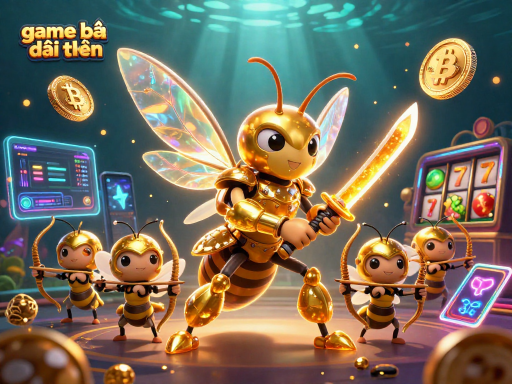 Engage in thrilling game bài đổi thưởng while surrounded by dynamic slot machine elements and crypto visuals.