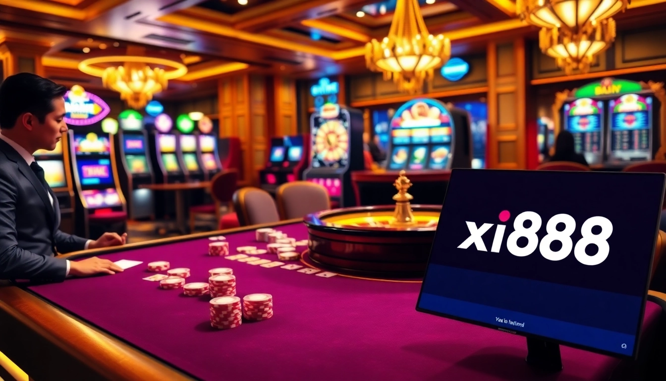 Engaging scene of luxury gaming at xin88 with poker chips and a roulette wheel.