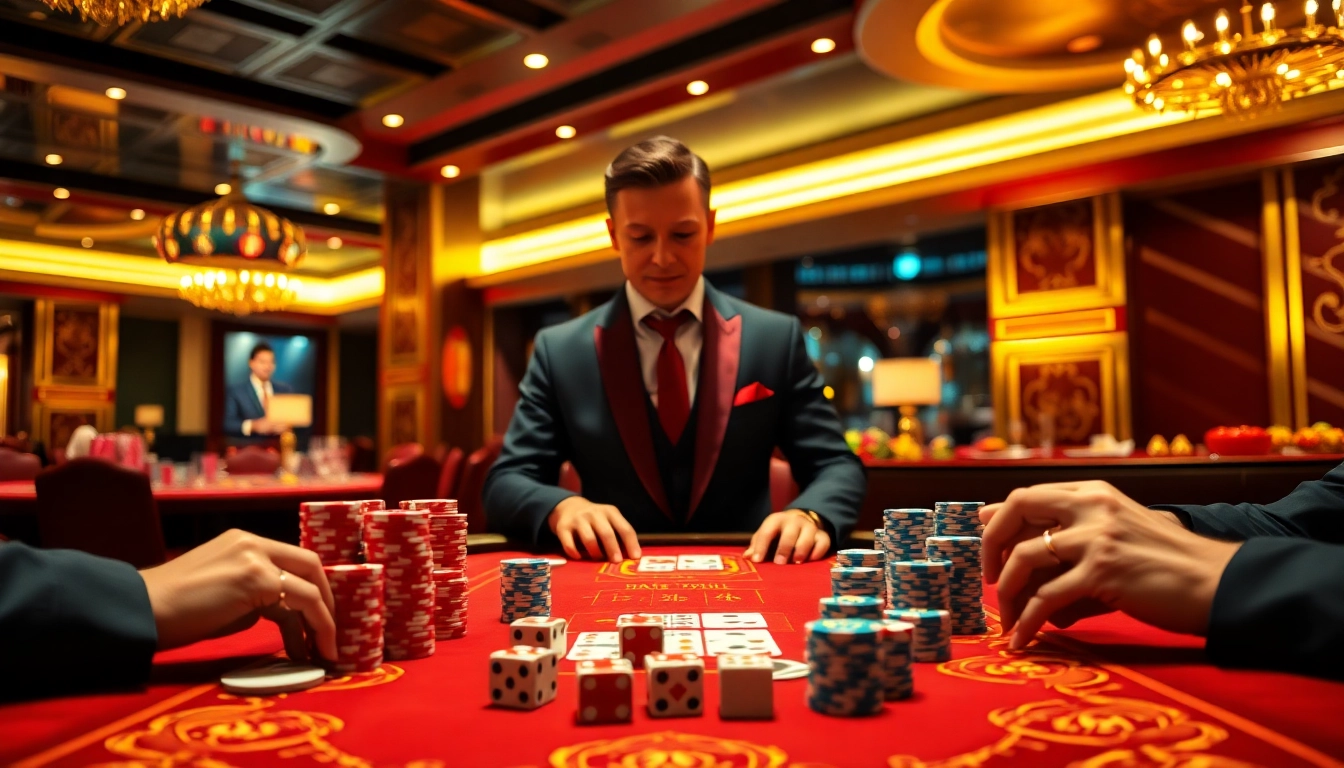 Engaging players in a competitive tai xiu game at a luxurious casino setting.