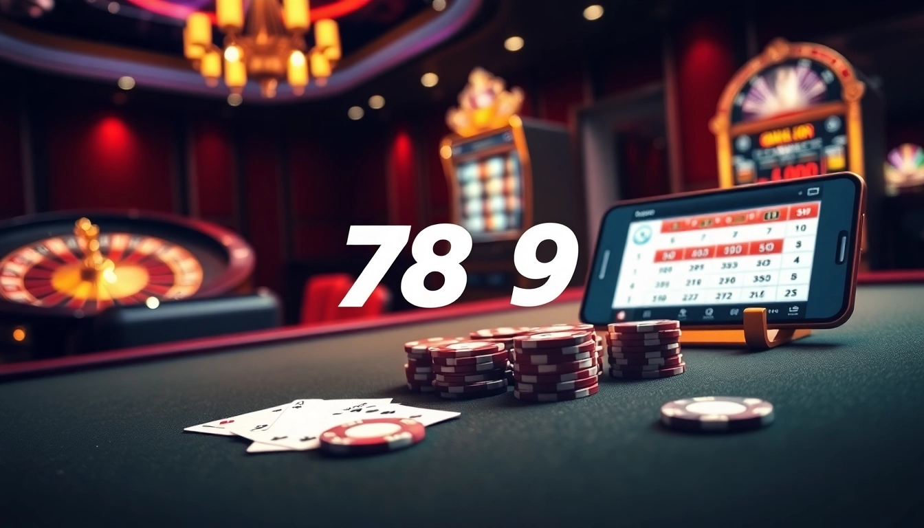 Exciting online gaming experience at 789BET with premium poker chips and cards on display.