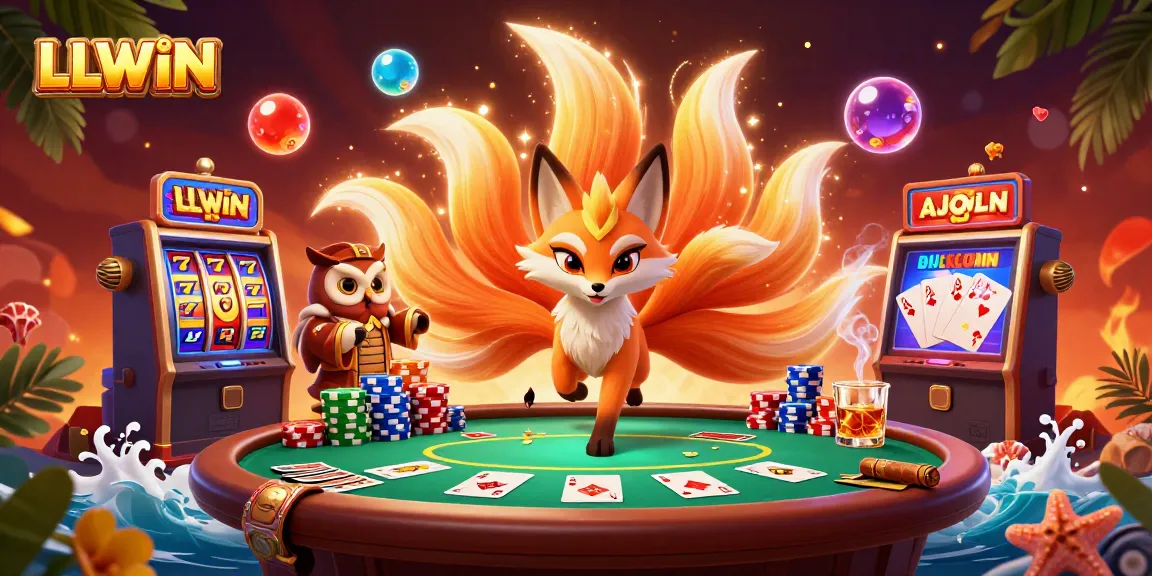 Experience exciting gameplay at LLWIN with vibrant spirits and casino elements in this dynamic illustration.