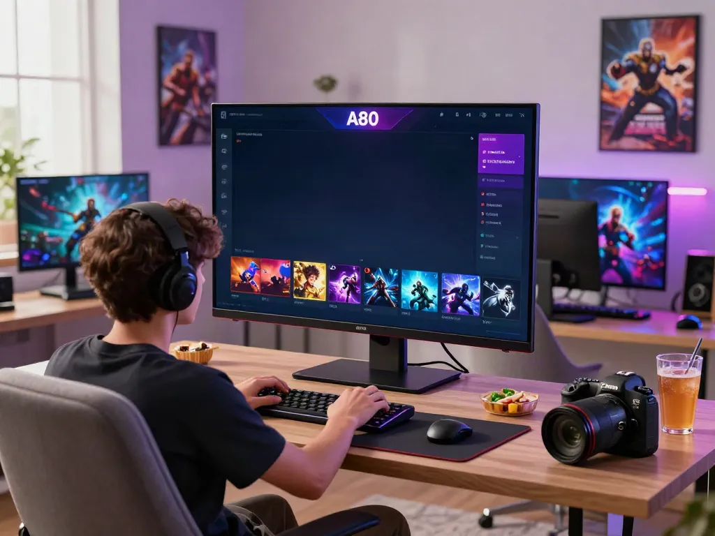 A80 online gaming platform interface displaying vibrant game genres and multiplayer interactions.