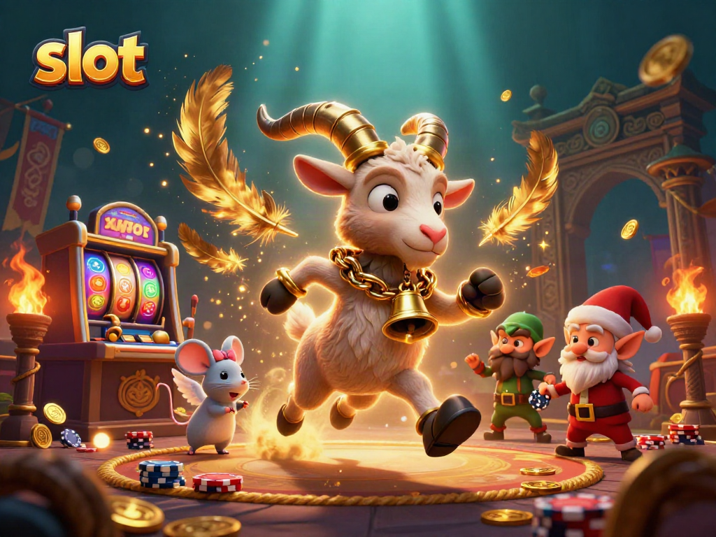 Slot menghibur dengan karakter unik, Krampus dan teman-temannya dalam suasana kasino.