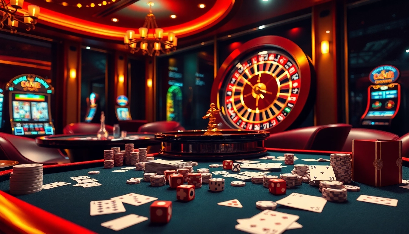 Gamblers enjoying a vibrant casino experience at ok8386, featuring tables, cards, and roulette.