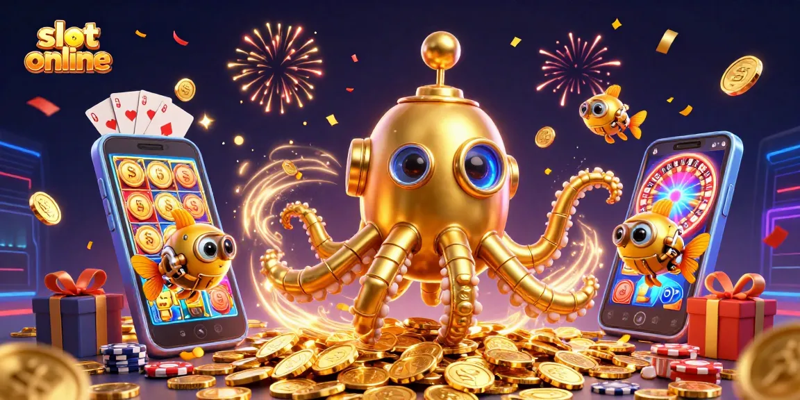 Permainan slot online interaktif dengan kapal kuningan melawan lautan koin emas, suasana meriah dan judi yang menyenangkan.